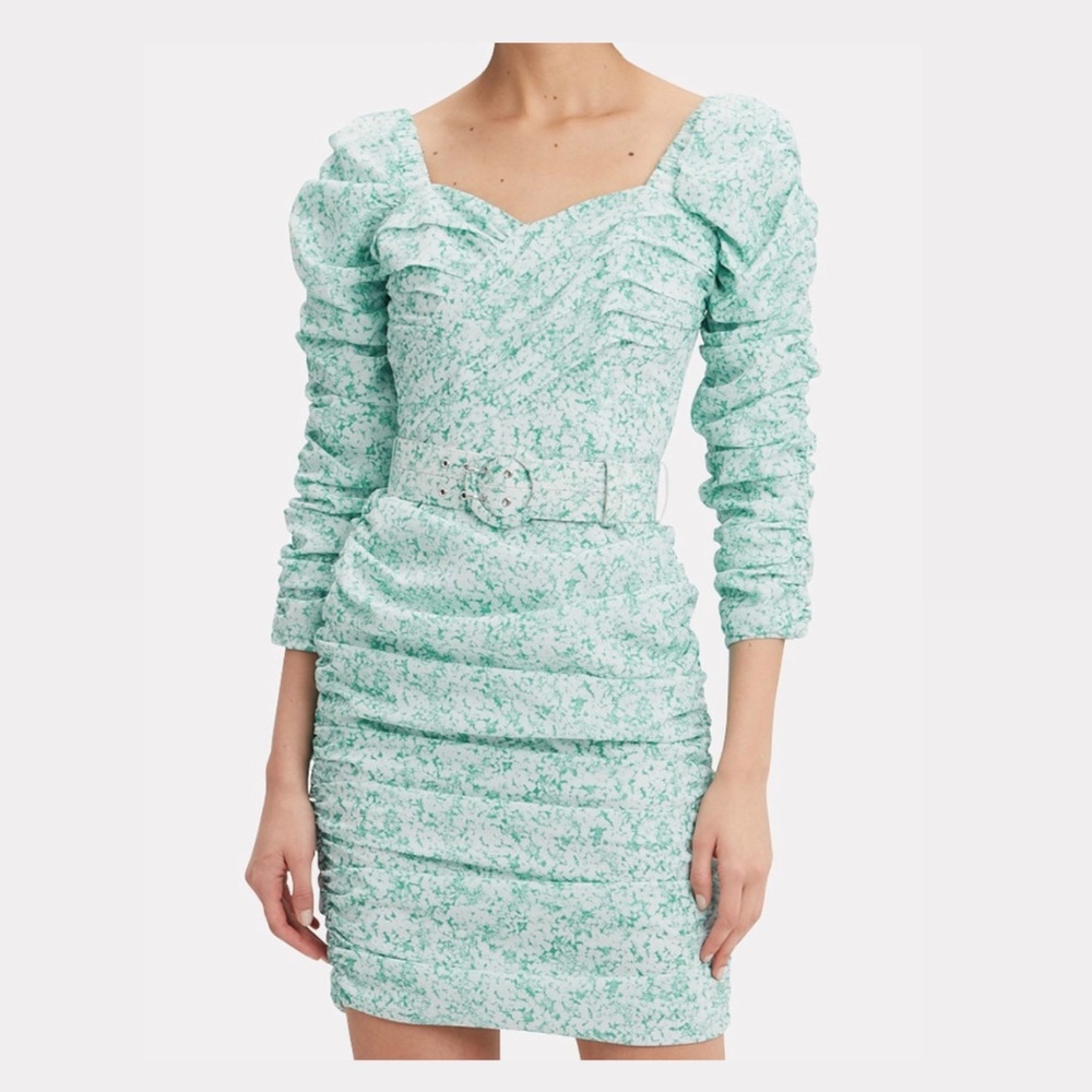 NICHOLAS RUCHED FLORAL MINI DRESS